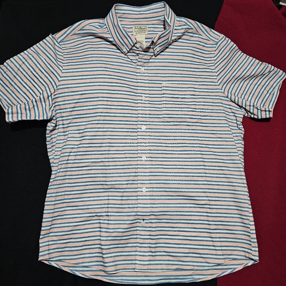 Lot of  3 LL Bean Button Shirt Mens Large Regular Slightly Fitted Short Sleeve